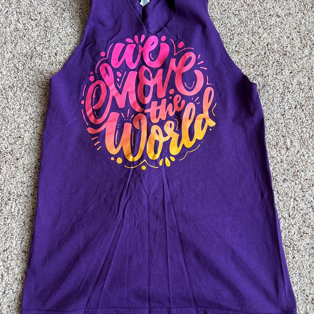 Zumba Fitness Purple Tank Top with Pink-to-Yellow Gradient Graphic